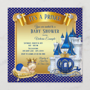 Blue Gold Prince Baby Shower Invitations