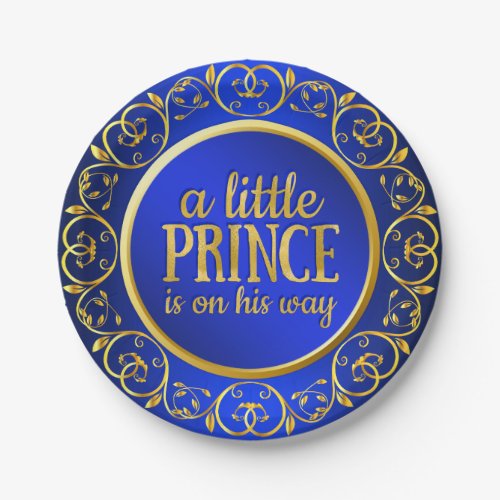 Blue Gold Prince Baby Shower Paper Plates