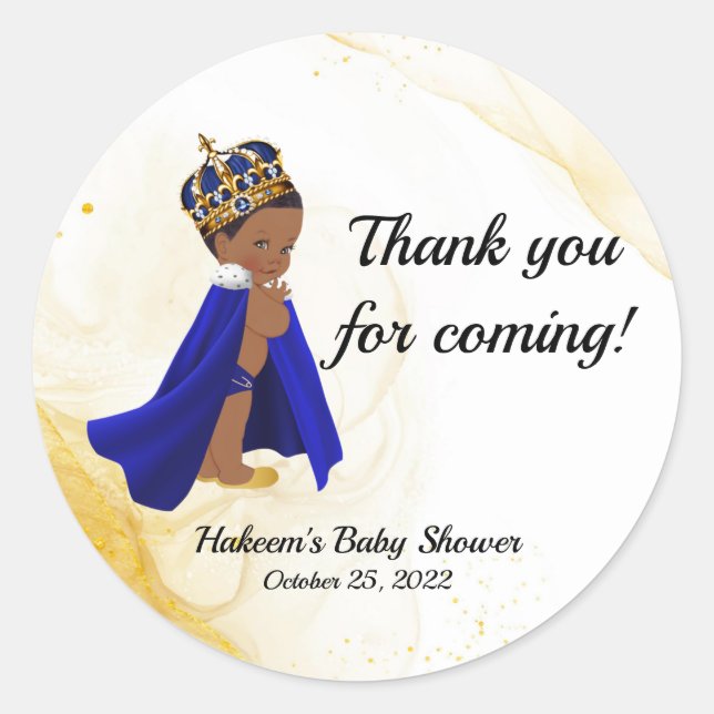 Blue gold prince baby shower - Thank you sticker (Front)