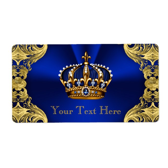 Blue Gold Prince Baby Shower Water Bottle Label (Front)