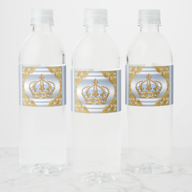 Blue Gold Prince Baby Shower Water Bottle Labels (Bottles)