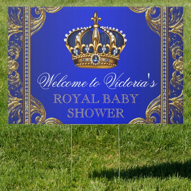 Blue Gold Prince Baby Shower Yard Sign (Insitu)