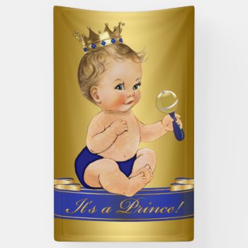 Blue Gold Prince Boy Baby Shower Banner by BabyCentral at Zazzle