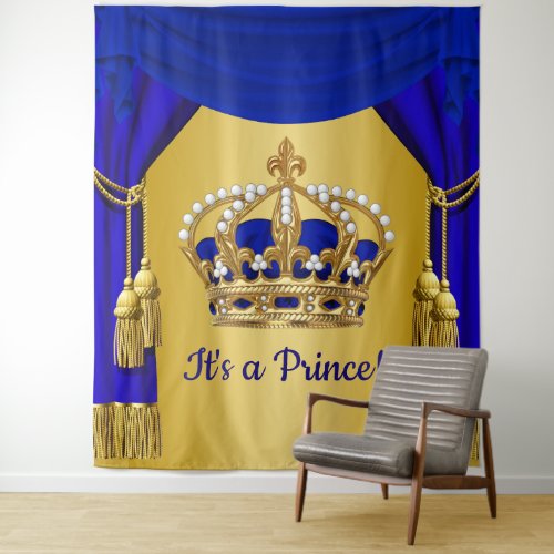 Blue Gold Prince Crown Baby Shower Backdrops