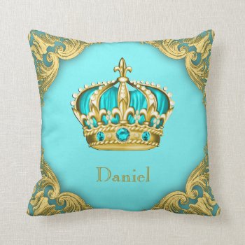 Blue Gold Prince Crown Nursery Decor Boys Throw Pillow by BabyCentral at Zazzle
