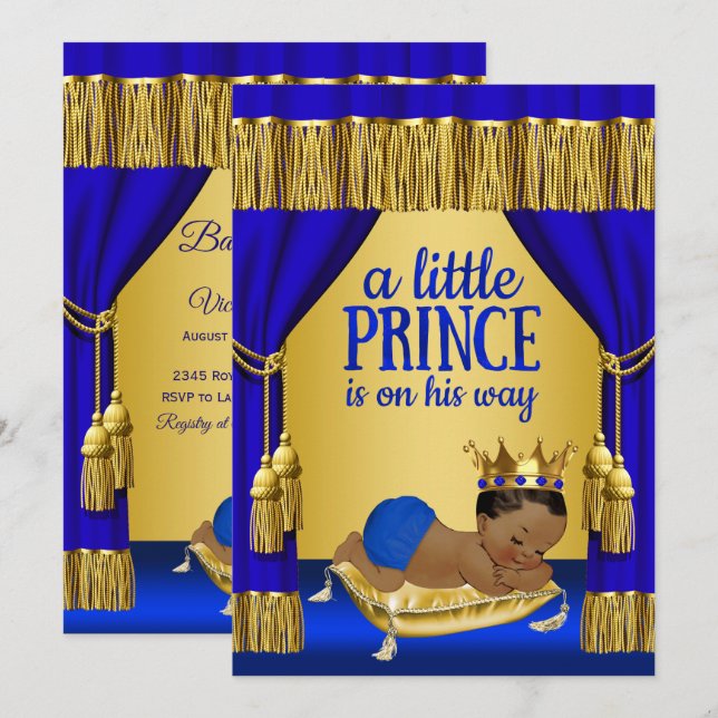 Blue Gold Prince Ethnic Baby Shower Invitations (Front/Back)