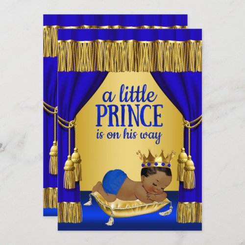 Blue Gold Prince Ethnic Baby Shower Invitations