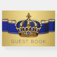 Blue Gold Prince King Crown Guest Book