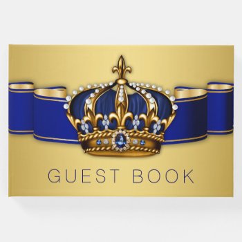 Blue Gold Prince King Crown Guest Book by The_Baby_Boutique at Zazzle