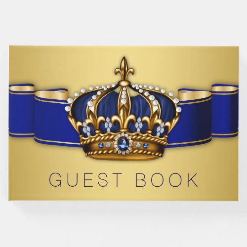 Blue Gold Prince King Crown Guest Book