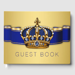 Blue Gold Prince King Crown Guest Book
