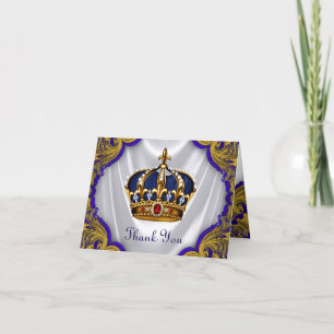 Blue Gold Prince King Crown Thank You Card