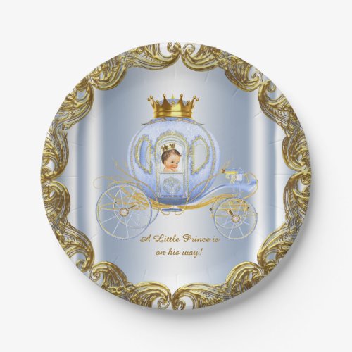 Blue Gold Prince Royal Carriage Prince Baby Shower Paper Plates