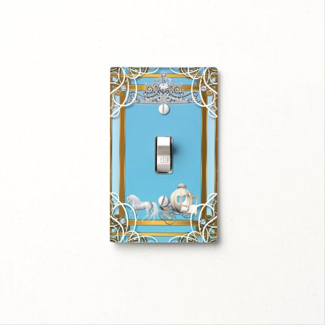 Blue Gold Princess Crown & Carriage Fairy Tale Light Switch Cover (In Situ)