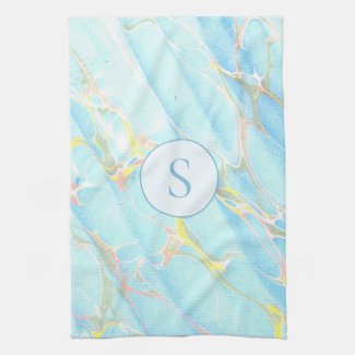Blue Gold Printed Marble Pattern Custom Monogram