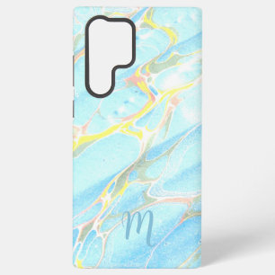 Blue Gold Printed Marble Summer Custom Monogram  Samsung Galaxy S22 Ultra Case