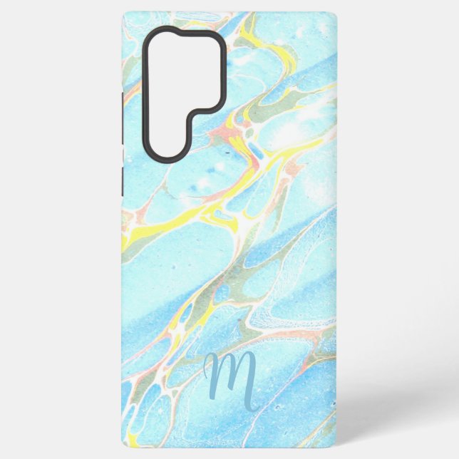 Blue Gold Printed Marble Summer Custom Monogram  Samsung Galaxy Case (Back)