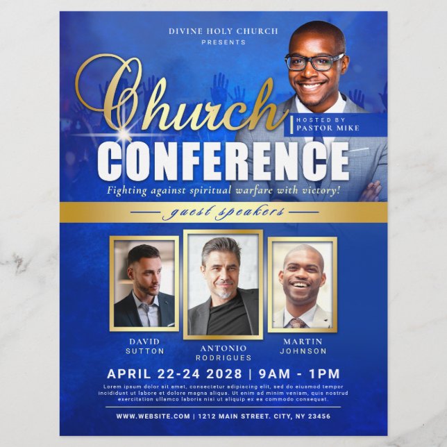 Blue & Gold Professional Church Conference Event  Flyer (Front)