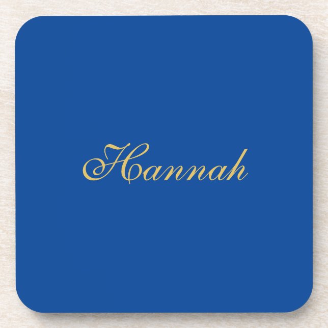 Blue Gold Professional Trendy Minimalist Name Beverage Coaster (Front)