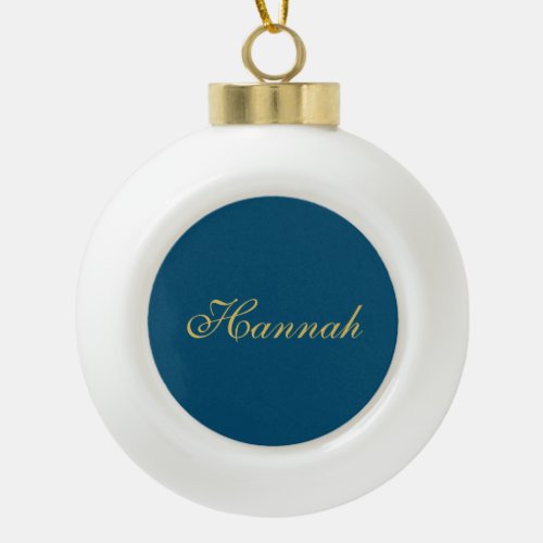 Blue Gold Professional Trendy Minimalist Name Ceramic Ball Christmas Ornament