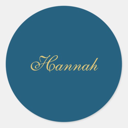 Blue Gold Professional Trendy Minimalist Name Classic Round Sticker