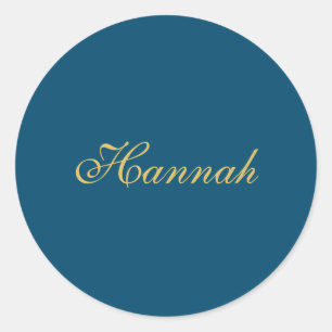 Blue Gold Professional Trendy Minimalist Name Classic Round Sticker