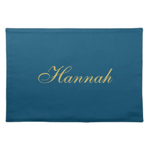 Blue Gold Professional Trendy Minimalist Name Cloth Placemat