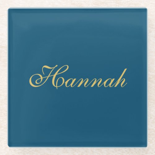 Blue Gold Professional Trendy Minimalist Name Glass Coaster