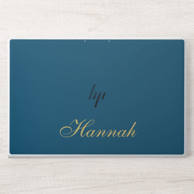 Blue Gold Professional Trendy Minimalist Name HP Laptop Skin (Front)