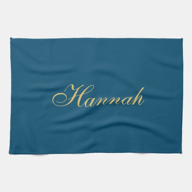 Blue Gold Professional Trendy Minimalist Name Kitchen Towel (Horizontal)