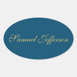 Blue Gold Professional Trendy Minimalist Name Oval Sticker