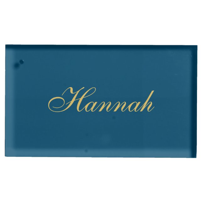 Blue Gold Professional Trendy Minimalist Name Place Card Holder (Front)