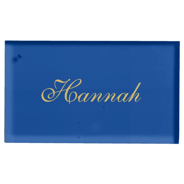 Blue Gold Professional Trendy Minimalist Name Place Card Holder (Front)