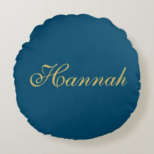 Blue Gold Professional Trendy Minimalist Name Round Pillow