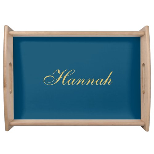 Blue Gold Professional Trendy Minimalist Name Serving Tray