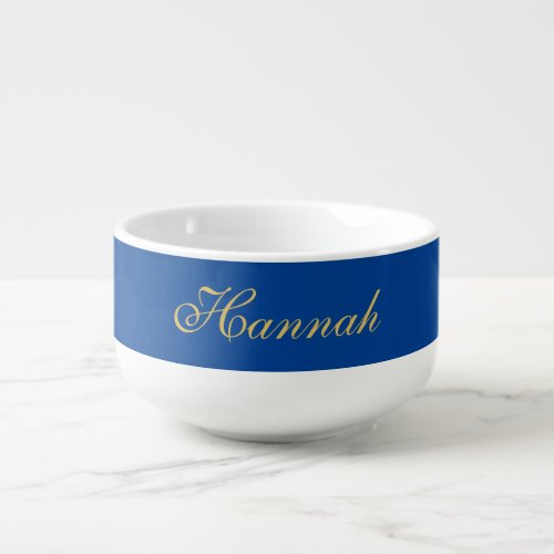 Blue Gold Professional Trendy Minimalist Name Soup Mug