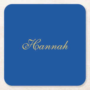 Blue Gold Professional Trendy Minimalist Name Square Paper Coaster