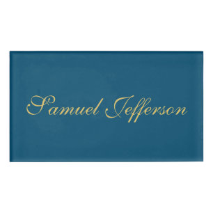 Blue Gold Professional Trendy Minimalist Name Tag