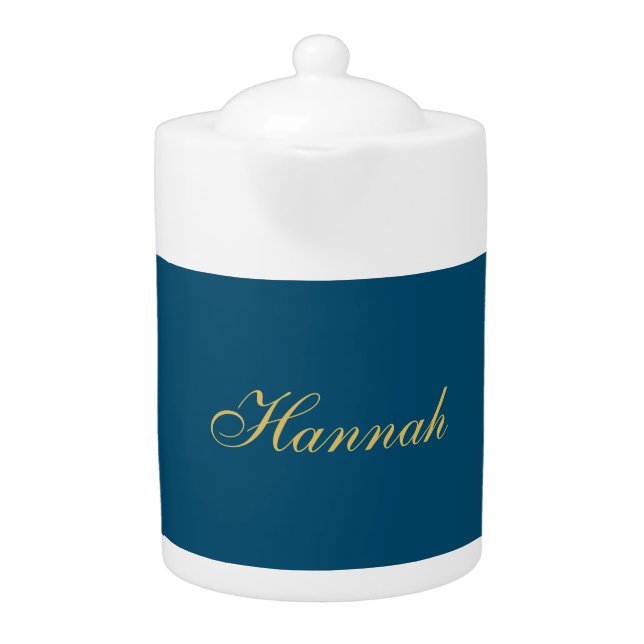 Blue Gold Professional Trendy Minimalist Name Teapot (Front)