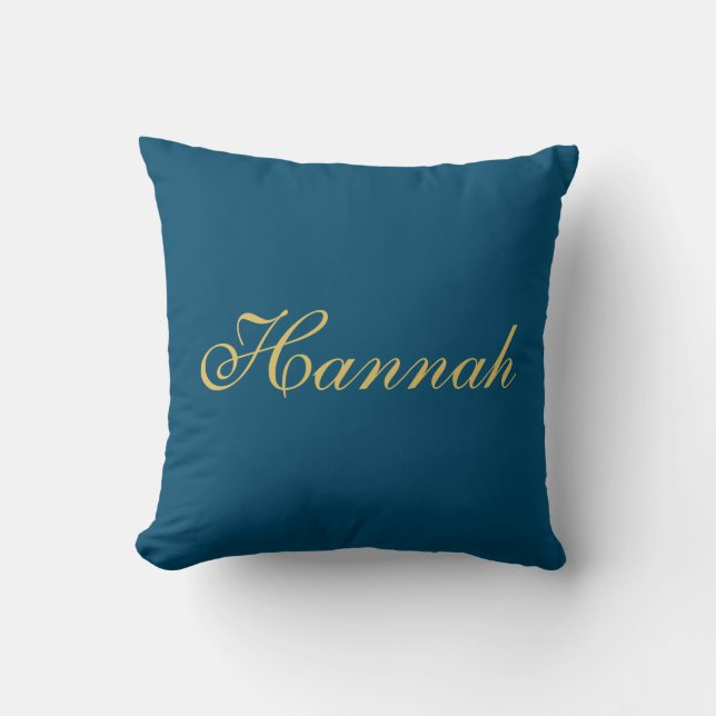 Blue Gold Professional Trendy Minimalist Name Throw Pillow (Front)