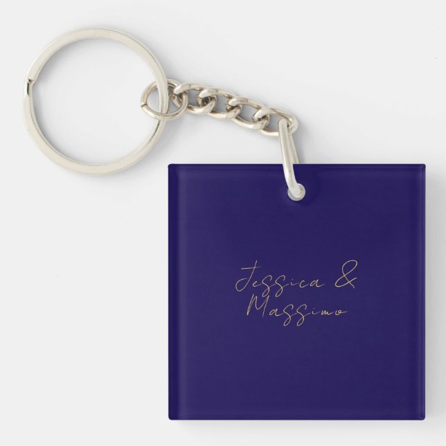 Blue & Gold Professional Trendy Minimalist Names Keychain (Front)