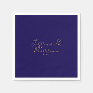 Blue & Gold Professional Trendy Minimalist Names Napkins