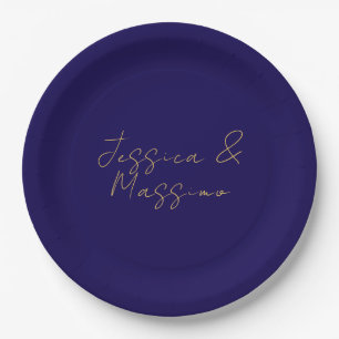 Blue & Gold Professional Trendy Minimalist Names Paper Plates