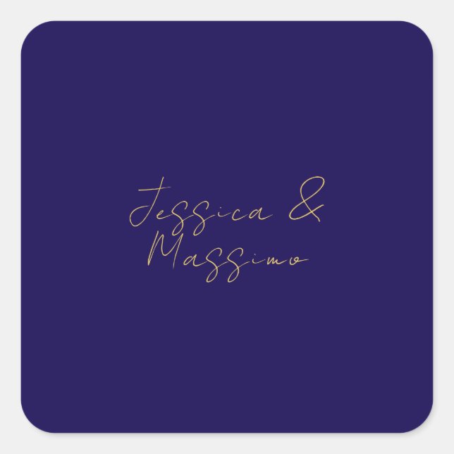 Blue & Gold Professional Trendy Minimalist Names Square Sticker (Front)