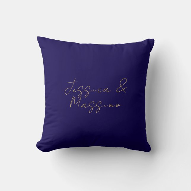 Blue & Gold Professional Trendy Minimalist Names Throw Pillow (Front)