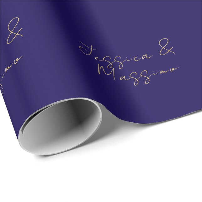 Blue & Gold Professional Trendy Minimalist Names Wrapping Paper (Roll Corner)