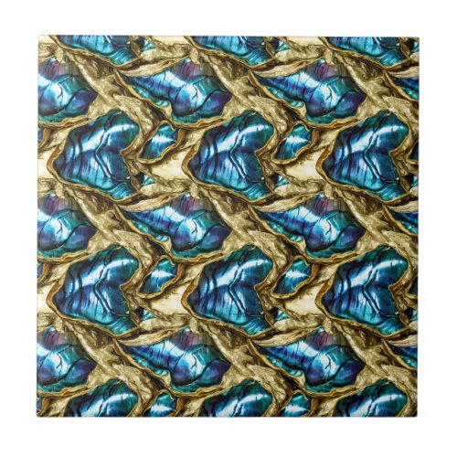 Blue gold puau seashells beachy seamless pattern ceramic tile