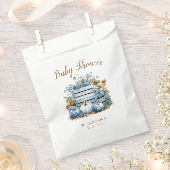 Blue Gold Pumpkin Autumn Baby Shower Favor Bag (Clipped)