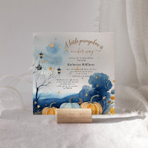 Blue Gold Pumpkin Autumn Baby Shower Invitation