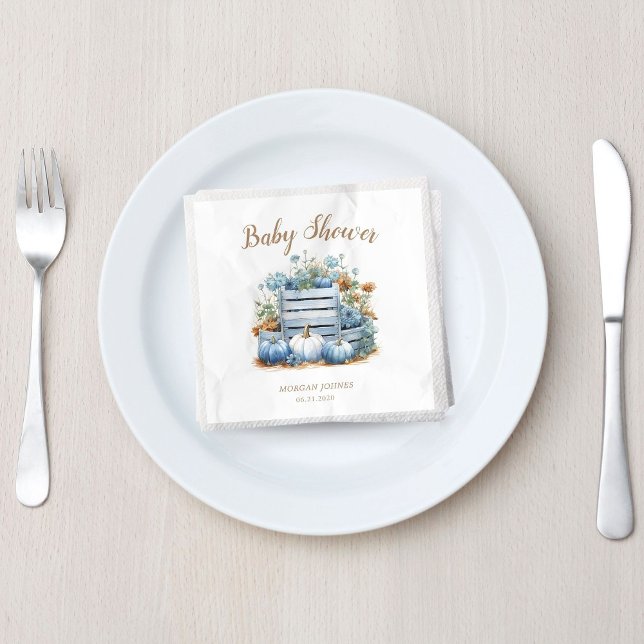 Blue Gold Pumpkin Autumn Baby Shower Napkins (Creator Uploaded)